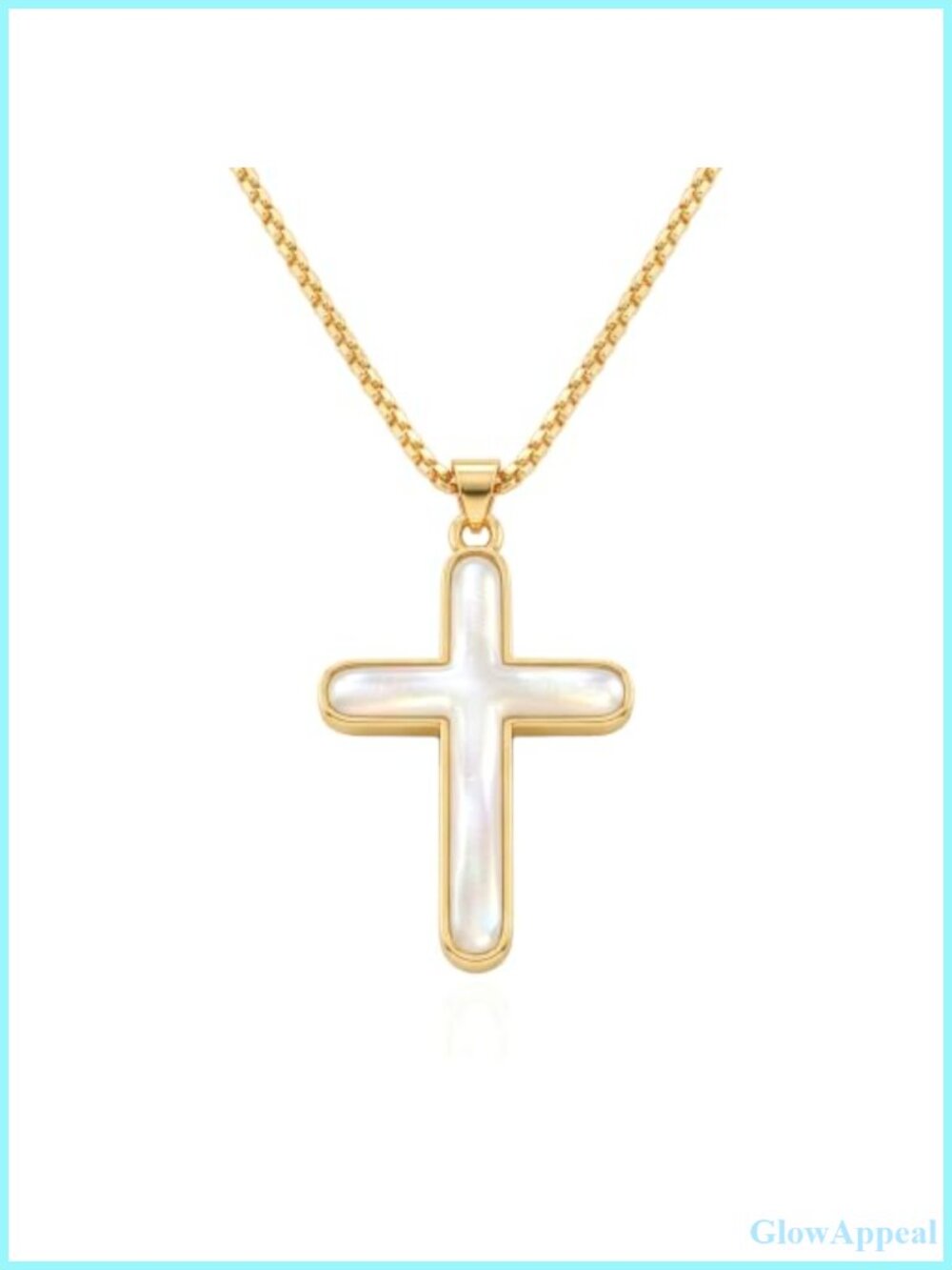 14K Gold Plated Cross Necklace Mother of Pearl Pendant Box Chain Religious Gift